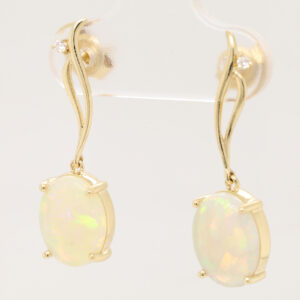 Blue Green Pink Yellow Gold Solid Australian Crystal Opal Diamond Drop Earrings