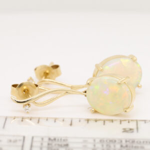 Blue Green Pink Yellow Gold Solid Australian Crystal Opal Diamond Drop Earrings