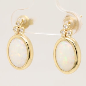 Blue Green Pink Yellow Gold Solid Australian Crystal Opal Diamond Stud Earrings