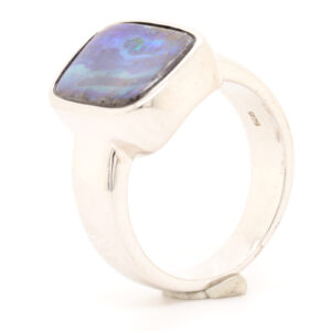 Blue, Purple and Green Sterling Silver Solid Australian Boulder Opal Ring