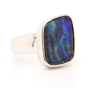 Blue, Purple and Green Sterling Silver Solid Australian Boulder Opal Ring