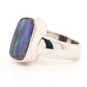 Blue, Purple and Green Sterling Silver Solid Australian Boulder Opal Ring