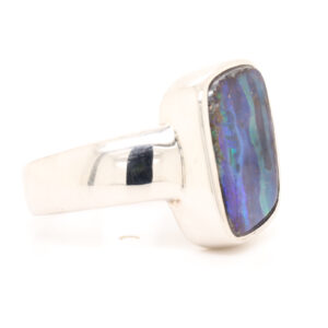 Blue, Purple and Green Sterling Silver Solid Australian Boulder Opal Ring