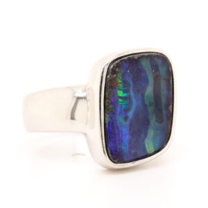 Blue, Purple and Green Sterling Silver Solid Australian Boulder Opal Ring