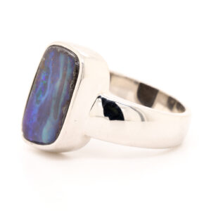 Blue, Purple and Green Sterling Silver Solid Australian Boulder Opal Ring