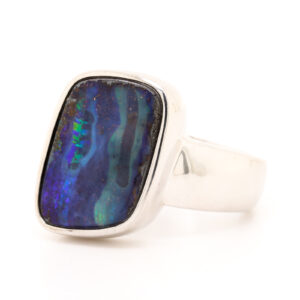 Blue, Purple and Green Sterling Silver Solid Australian Boulder Opal Ring