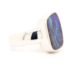 Blue, Purple and Green Sterling Silver Solid Australian Boulder Opal Ring