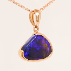 Rose Gold Blue Purple Solid Australian Black Opal Necklace Pendant