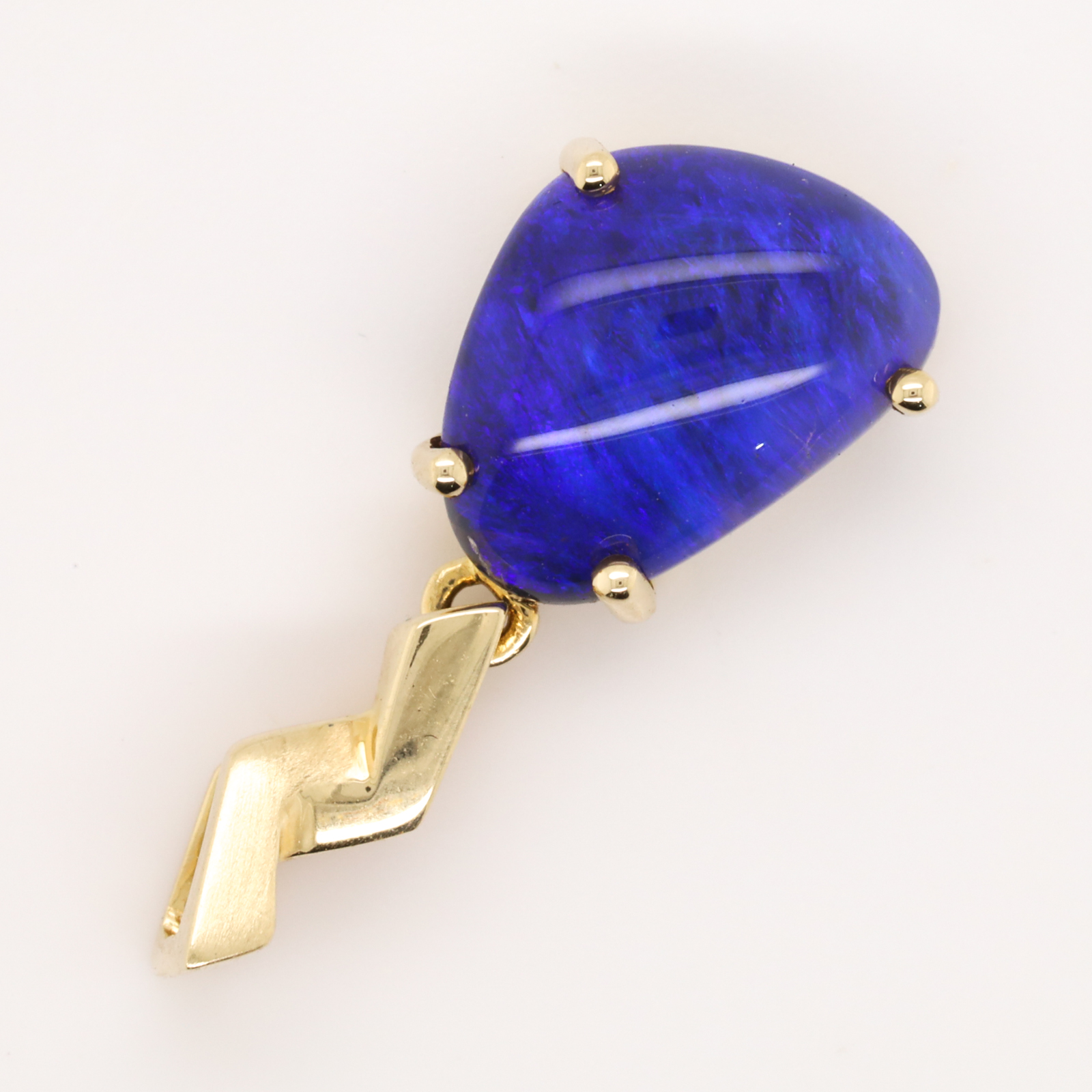 Blue and Purple Yellow Gold Solid Australian Black Opal Necklace Pendant