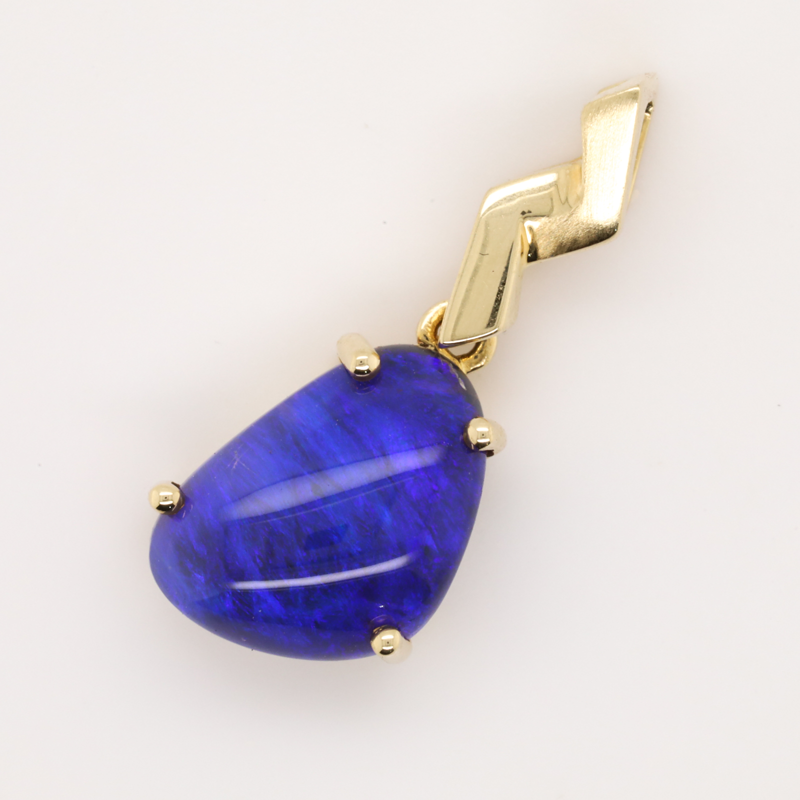 Blue and Purple Yellow Gold Solid Australian Black Opal Necklace Pendant