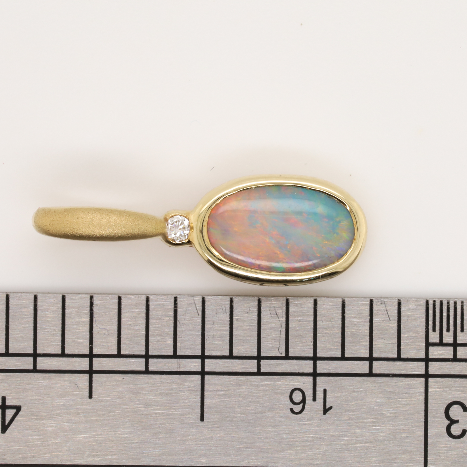 Green Orange and Blue Yellow Gold Solid Australian Semi Black Opal Necklace Pendant with Diamond
