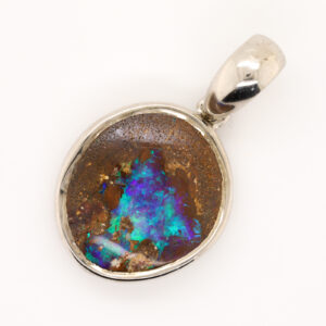 Blue Green Yellow Sterling Silver Solid Australian Boulder Opal Necklace Pendant