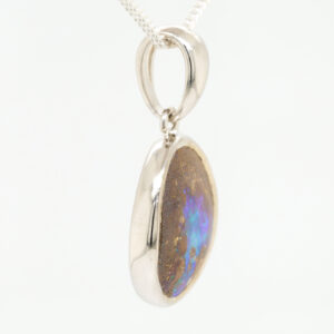 Blue Green Yellow Sterling Silver Solid Australian Boulder Opal Necklace Pendant