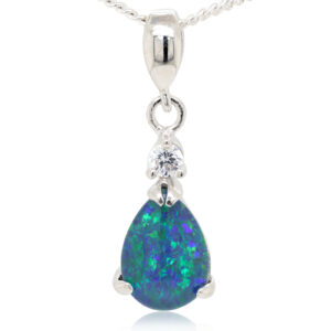 Sterling Silver Blue Green Australian Triplet Opal Pendant Necklace