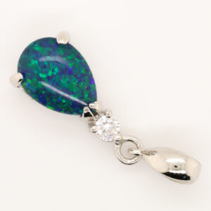 Sterling Silver Blue Green Australian Triplet Opal Pendant Necklace