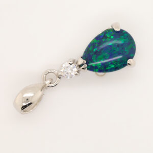 Sterling Silver Blue Green Australian Triplet Opal Pendant Necklace