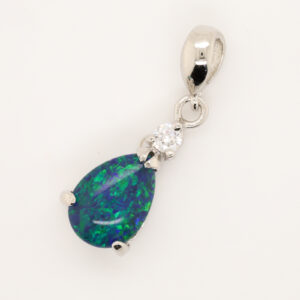 Sterling Silver Blue Green Australian Triplet Opal Pendant Necklace