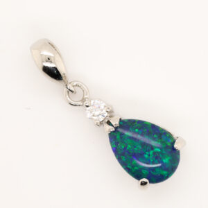 Sterling Silver Blue Green Australian Triplet Opal Pendant Necklace