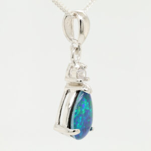 Sterling Silver Blue Green Australian Triplet Opal Pendant Necklace