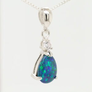 Sterling Silver Blue Green Australian Triplet Opal Pendant Necklace