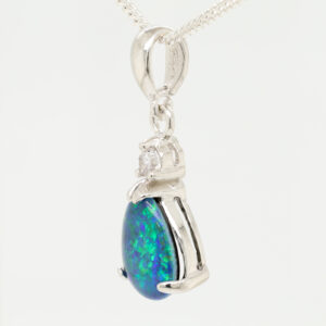 Sterling Silver Blue Green Australian Triplet Opal Pendant Necklace