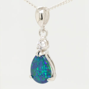 Sterling Silver Blue Green Australian Triplet Opal Pendant Necklace