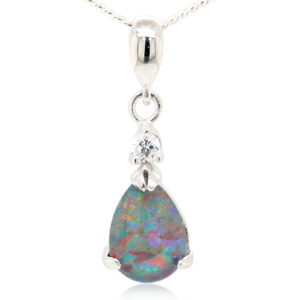 Sterling Silver Red Blue Green Australian Triplet Opal Pendant Necklace