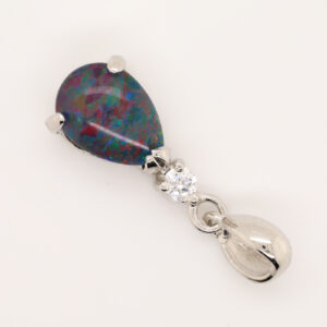 Sterling Silver Red Blue Green Australian Triplet Opal Pendant Necklace