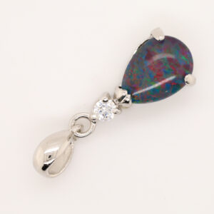 Sterling Silver Red Blue Green Australian Triplet Opal Pendant Necklace