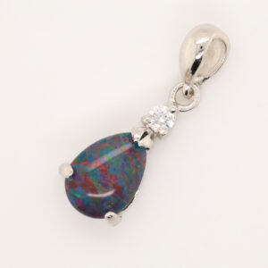 Sterling Silver Red Blue Green Australian Triplet Opal Pendant Necklace
