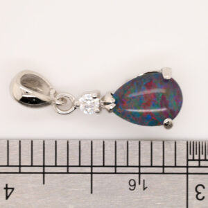 Sterling Silver Red Blue Green Australian Triplet Opal Pendant Necklace