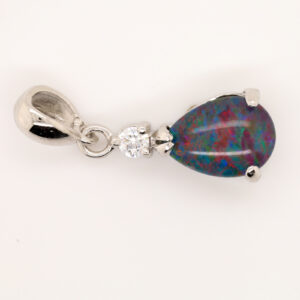 Sterling Silver Red Blue Green Australian Triplet Opal Pendant Necklace