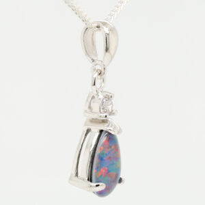 Sterling Silver Red Blue Green Australian Triplet Opal Pendant Necklace