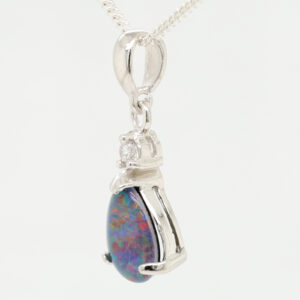 Sterling Silver Red Blue Green Australian Triplet Opal Pendant Necklace