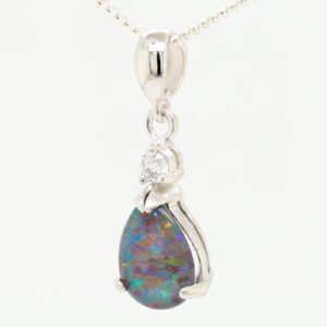 Sterling Silver Red Blue Green Australian Triplet Opal Pendant Necklace