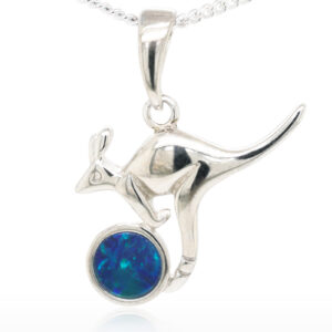 Blue Green Sterling Silver Kangaroo Australian Doublet Opal Necklace Pendant