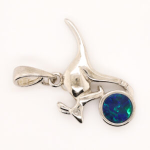 Blue Green Sterling Silver Kangaroo Australian Doublet Opal Necklace Pendant