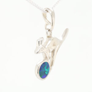 Blue Green Sterling Silver Kangaroo Australian Doublet Opal Necklace Pendant