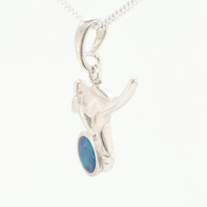 Blue Green Sterling Silver Kangaroo Australian Doublet Opal Necklace Pendant