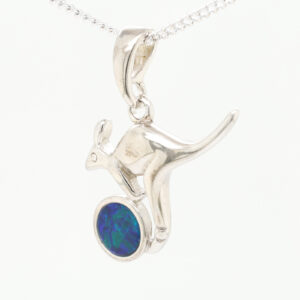 Blue Green Sterling Silver Kangaroo Australian Doublet Opal Necklace Pendant