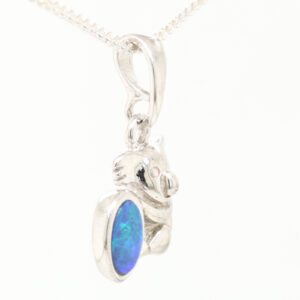 Blue Green Sterling Silver Koala Australian Doublet Opal Necklace Pendant