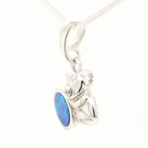 Blue Green Sterling Silver Koala Australian Doublet Opal Necklace Pendant