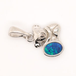 Blue Green Sterling Silver Koala Australian Doublet Opal Necklace Pendant
