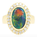 Custom Yellow Gold, Diamond and Black Opal Engagement Ring