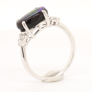 Blue and Green White Gold Solid Australian Black Opal Engagement Ring with Diamonds