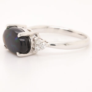 Blue and Green White Gold Solid Australian Black Opal Engagement Ring with Diamonds