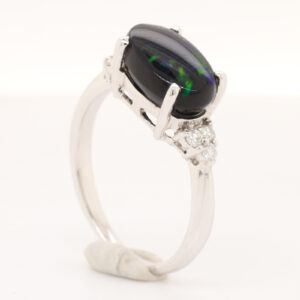 Blue and Green White Gold Solid Australian Black Opal Engagement Ring with Diamonds