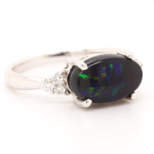 Blue and Green White Gold Solid Australian Black Opal Engagement Ring with Diamonds