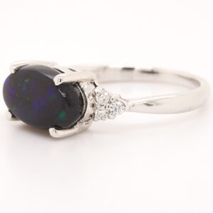 Blue and Green White Gold Solid Australian Black Opal Engagement Ring with Diamonds