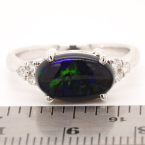 Blue and Green White Gold Solid Australian Black Opal Engagement Ring with Diamonds